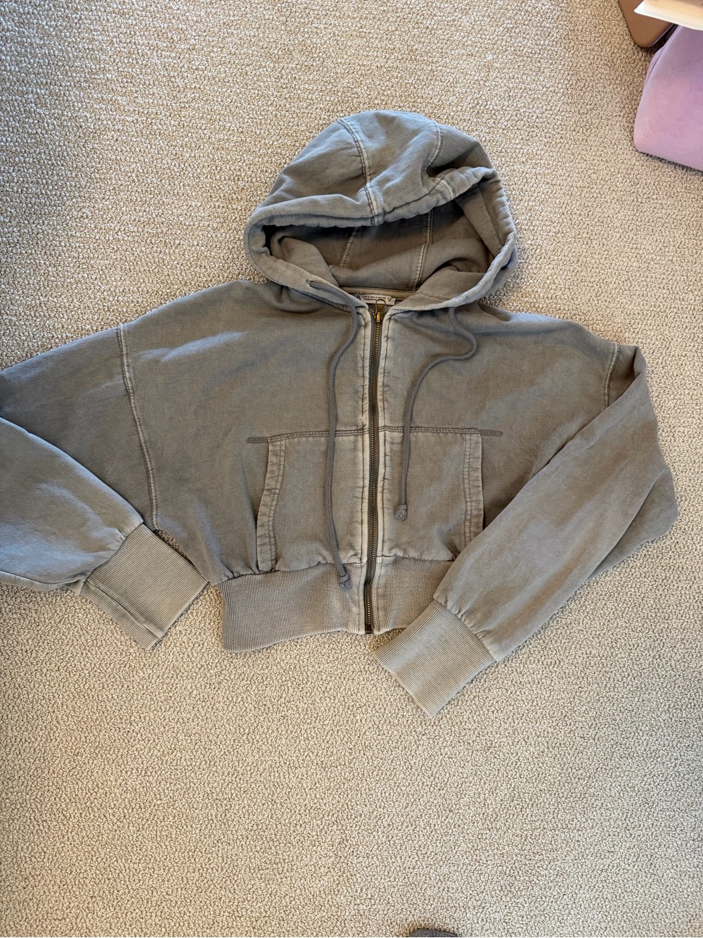 Zara Cropped Washed Gray Zip-Up Hoodie